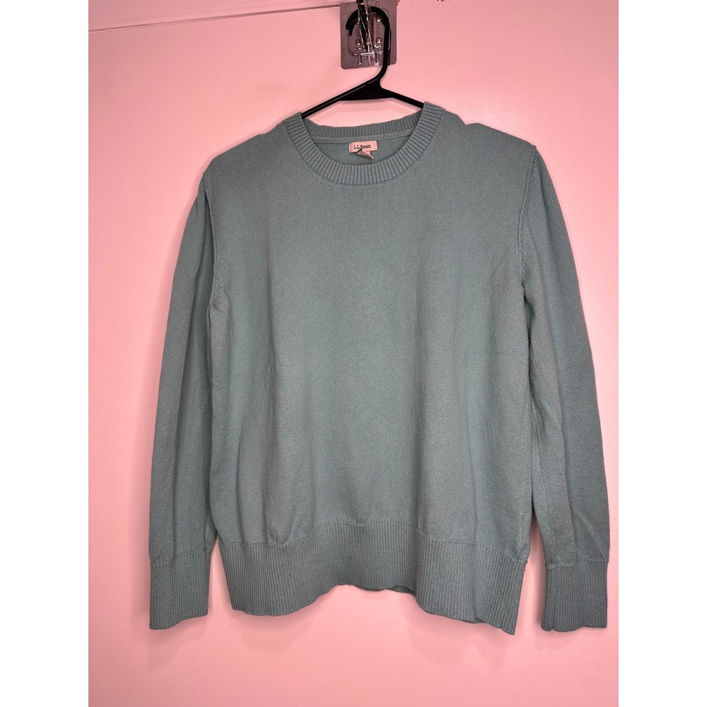 LL Bean Classic Preppy basic Sweater SzM Sage Green lightweight Cotton Cashmere